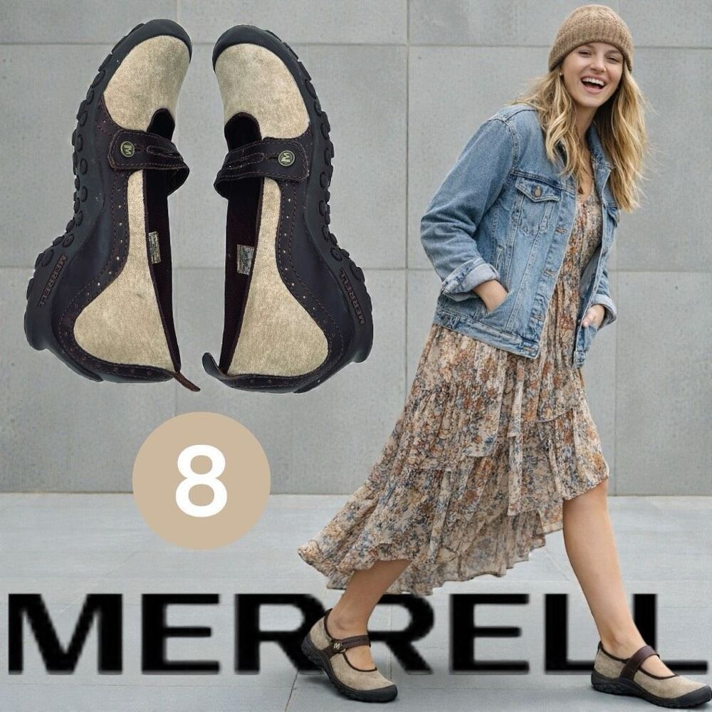 Merrell Women's Plaza Bandeau Suede Leather Mary Jane Shoes Dark Taupe Size 8